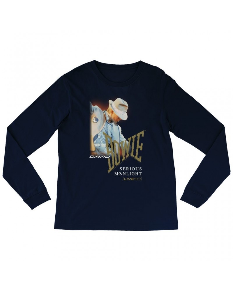 David Bowie Long Sleeve Shirt | 1983 Serious Moonlight Tour Image Design Shirt $13.48 Shirts