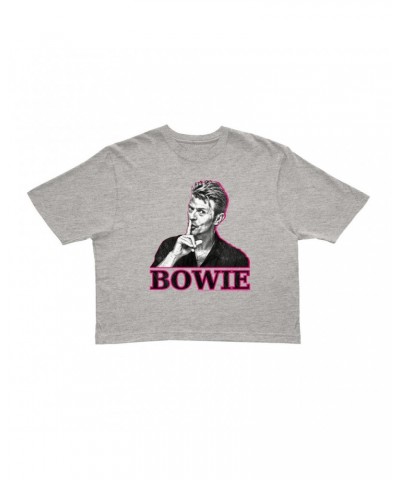 David Bowie Ladies' Crop Tee | Black And White In Pink Photo Crop T-shirt $12.94 Shirts