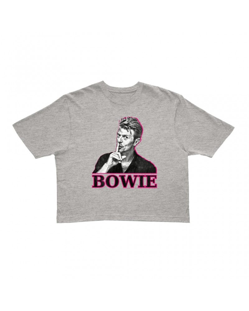 David Bowie Ladies' Crop Tee | Black And White In Pink Photo Crop T-shirt $12.94 Shirts