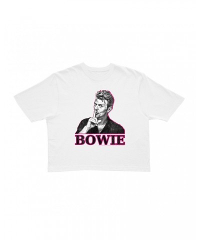 David Bowie Ladies' Crop Tee | Black And White In Pink Photo Crop T-shirt $12.94 Shirts