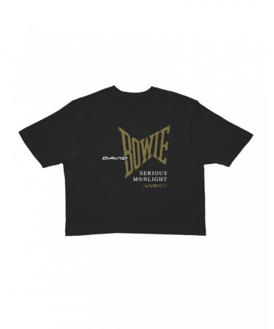 David Bowie Ladies' Crop Tee | 1983 Serious Moonlight Tour Logo Crop T-shirt $10.51 Shirts