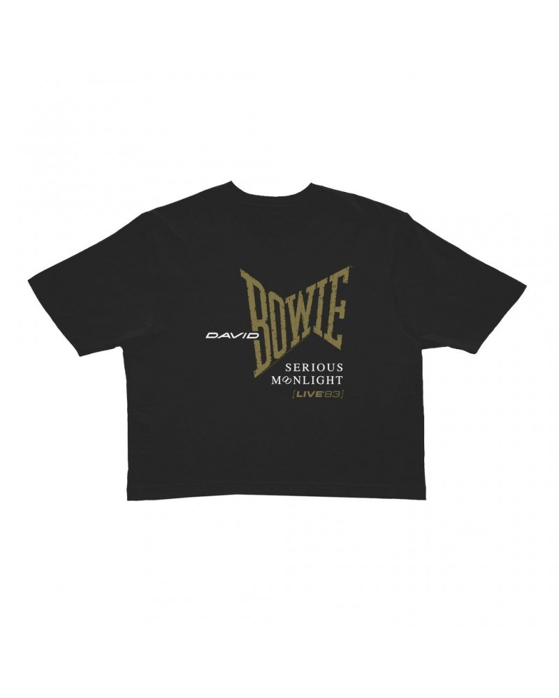 David Bowie Ladies' Crop Tee | 1983 Serious Moonlight Tour Logo Crop T-shirt $10.51 Shirts