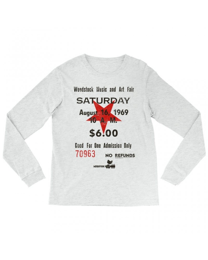 Woodstock Long Sleeve Shirt | Music And Art Fair Ticket Stub Design Shirt $14.08 Shirts