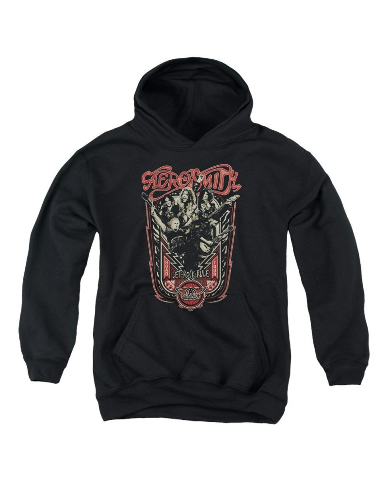 Aerosmith Youth Hoodie | LET ROCK RULE Pull-Over Sweatshirt $15.68 Sweatshirts