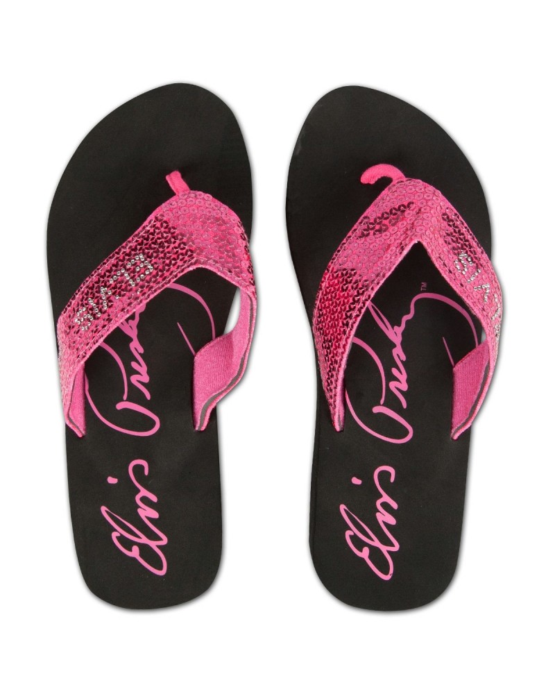 Elvis Presley Signature Hot Pink Sequin Flip Flops $2.48 Footware