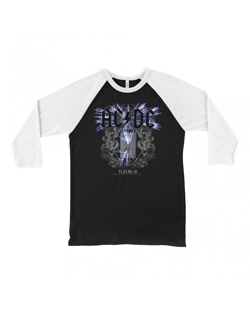 AC/DC 3/4 Sleeve Baseball Tee | Plug Me In Design Shirt $10.48 Shirts