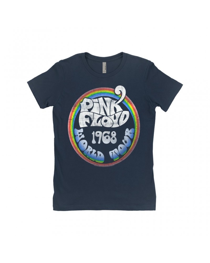 Pink Floyd Ladies' Boyfriend T-Shirt | Rainbow Ombre 1968 World Tour Design Distressed Shirt $8.48 Shirts