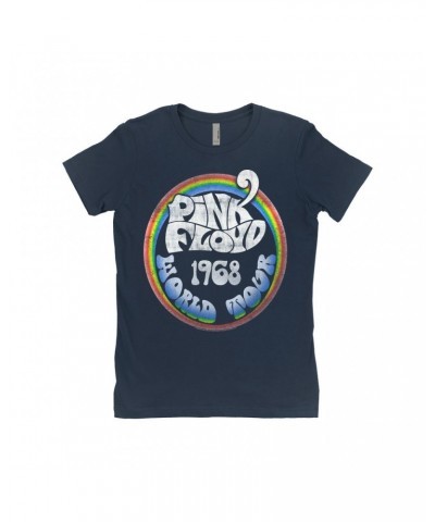 Pink Floyd Ladies' Boyfriend T-Shirt | Rainbow Ombre 1968 World Tour Design Distressed Shirt $8.48 Shirts