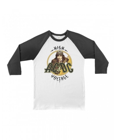 AC/DC 3/4 Sleeve Baseball Tee | High Voltage Album Design Distressed Shirt $12.58 Shirts