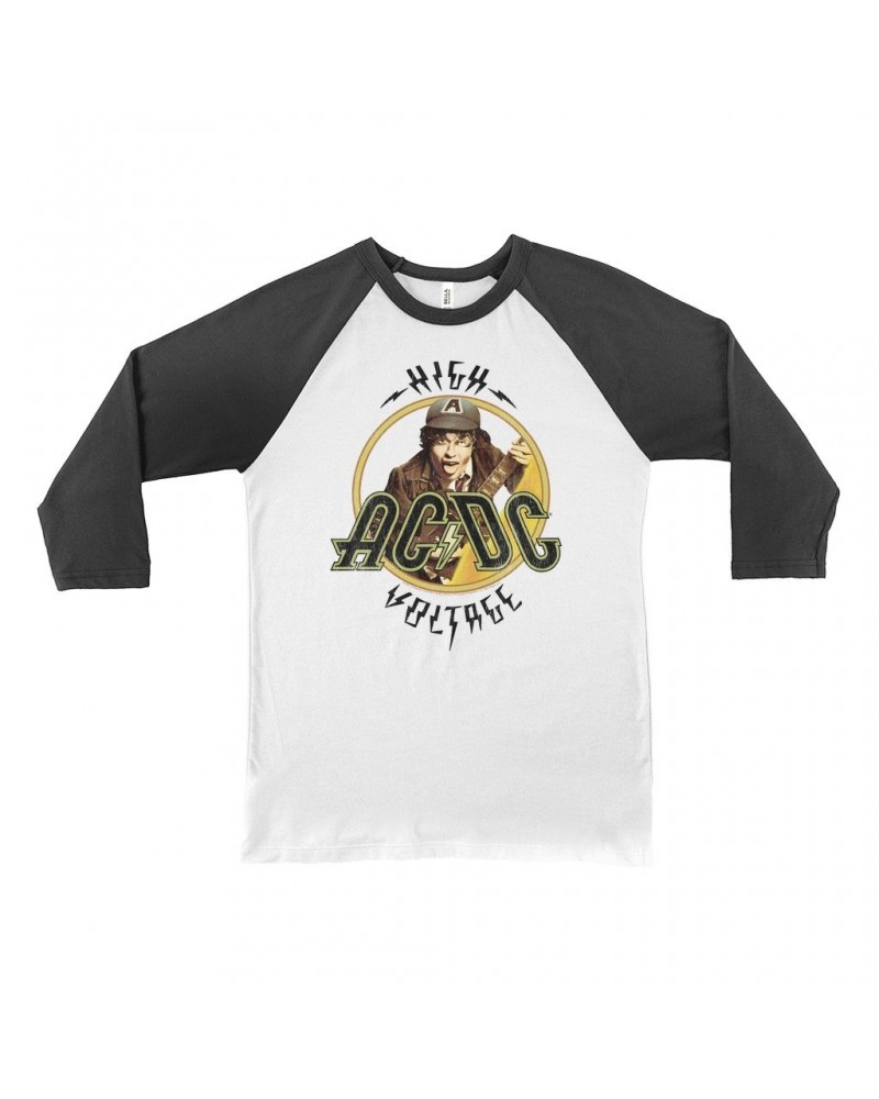 AC/DC 3/4 Sleeve Baseball Tee | High Voltage Album Design Distressed Shirt $12.58 Shirts