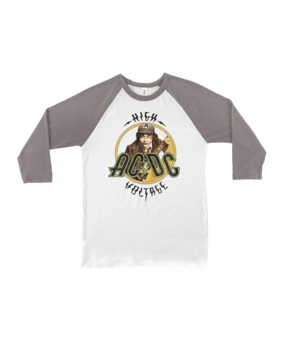 AC/DC 3/4 Sleeve Baseball Tee | High Voltage Album Design Distressed Shirt $12.58 Shirts