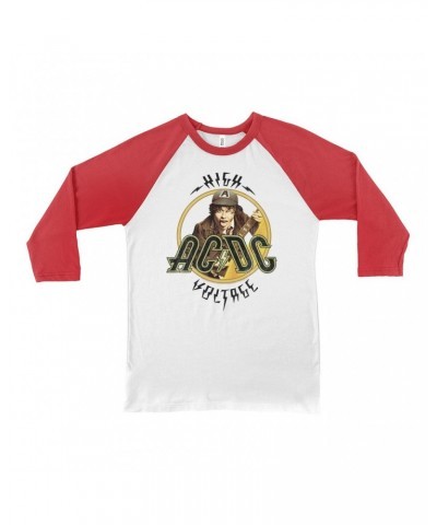 AC/DC 3/4 Sleeve Baseball Tee | High Voltage Album Design Distressed Shirt $12.58 Shirts